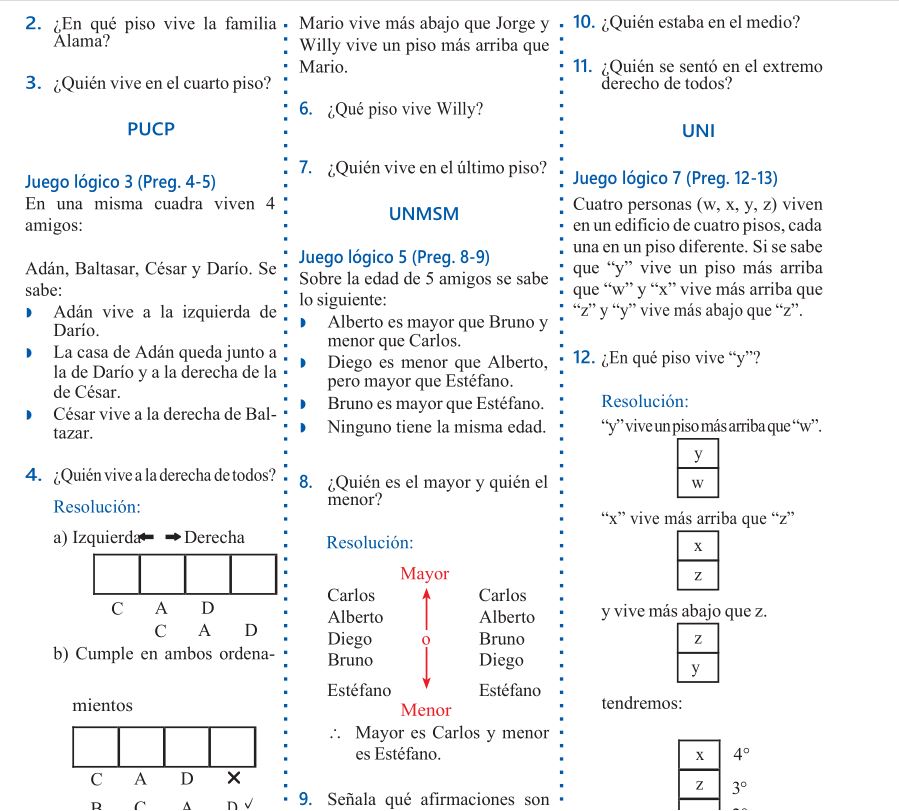 Ordenamiento Lineal Horizontal y Vertical para Primer Grado de Secundaria