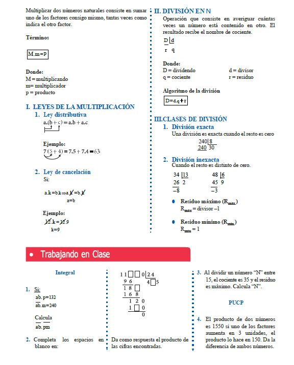 Multiplicación y División de Números Naturales para Primer Grado de Secundaria